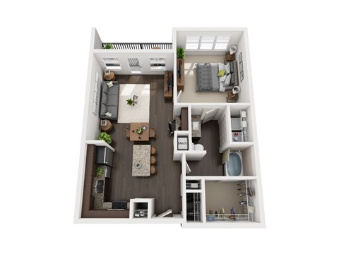 Floor plan for 1 bed, 1 bath, 783 sqft